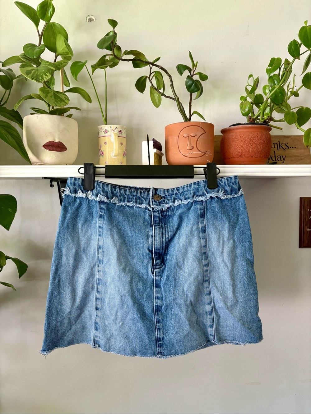 Garage Light Blue Denim Frayed Waist Mini Skirt